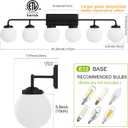 Bathroom Light Fixtures Over Mirror, 6-Light Matte Black Vanity Lighting with Milk White Glass Globe Shades Modern Wall Sconce, 6lights-45.3in