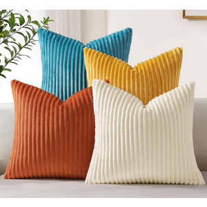 Topfinel Fall Burnt Orange Decorative Throw Pillows Covers 12×12 Inch Set of 4,Yellow Green Gradient Series Corduroy Striped Square Pillow Case,Western Modern Cushion Cover for Couch Sofa Bedroom