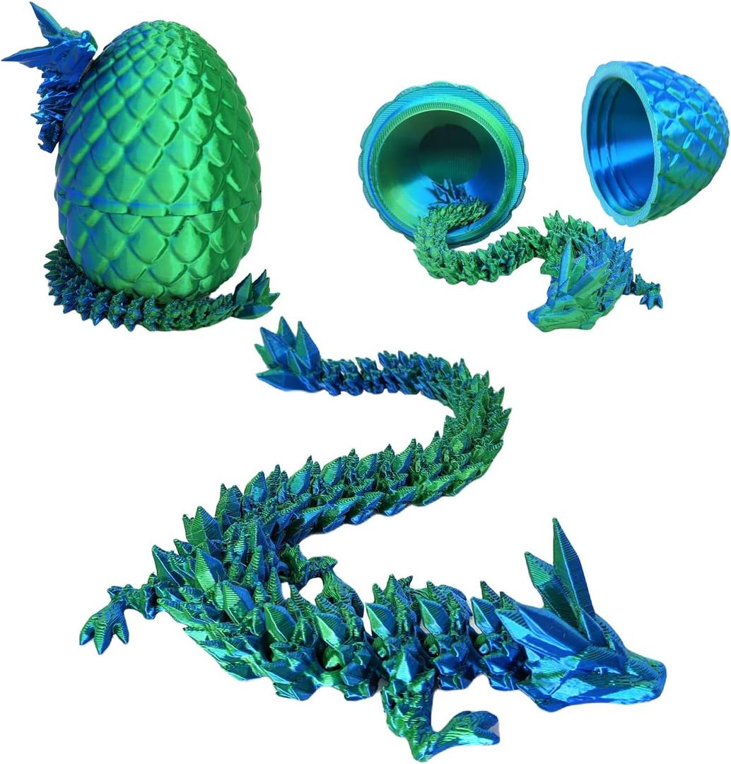 Dragon Egg ,Dragon Egg Fidget Surprise Toy with 3D Printed Dragon, Dragon Eggs with Dragon Inside Fidget Toy, 12" Dragon and Dragon Egg Toy Gifts for Autism and ADHD. (Laser Green) (Medium)