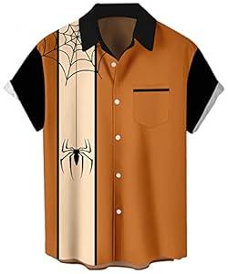 Deer Lady 2025 Halloween Button Down Shirts for Men Funny Pumpkins Hawaiian Short Sleeve Casual Bowling Shirt (Small)