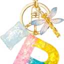 Pack of 4 SELOVO Initial Keychain Black Letter Alphabet Tassel Charm Key Chain Ring for Handbag M/R