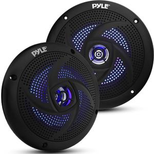 Pyle Marine Waterproof Speakers 6.5 - Low Profile Slim Style Wakeboard Tower and Weather Resistant Outdoor Audio Stereo Sound System with LED Lights and 240 Watt Power - 1 Pair in Black - PLMRS63BL