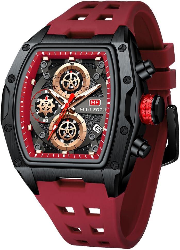 AIMES Watch Wristwatch for Men Fashion Casual Cool Big Dial Watch Luminous Waterproof Sport Analog Quartz Business Mens Watches Silicon Strap Dress Watch (0473-red)