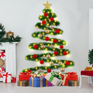 Civaner 60 ft Wall Christmas Tree with LED Lights Artificial Wreath and Balls Hanging Half Wall Christmas Tree Flat Wall Mounted Christmas Tree Space-Saving Christmas Decor Ideas for Door Indoor Home