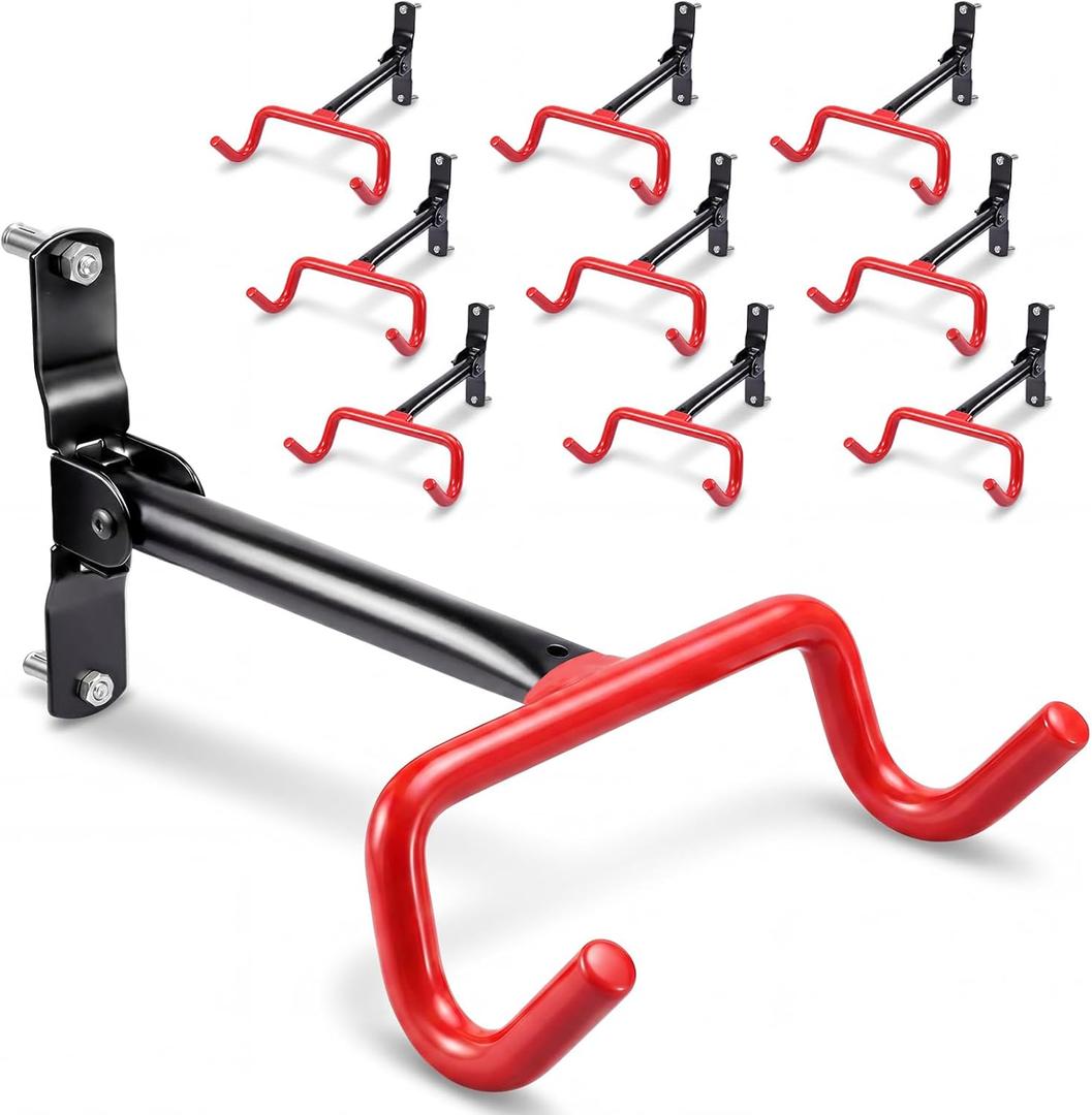 Gisafai 10 Pack Bike Wall Mount Hangers, Foldable Horizontal Wall Bike Rack Hooks with Screws, Rubber Coated Anti Scratch Bicycle Storage Holder for Garage Apartment Indoor Shed, Road Mountain Hybrid