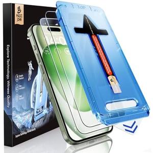 MAGIC JOHN 2 Pack for iPhone 15 Plus 6.7 inch Tempered Glass Screen Protector, Auto Dust-Elimination Installation, Bubble Free, Dynamic Island Compatible, HD Clear, Easy Installation