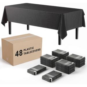 Party Solids Black Tablecloths for Rectangle Tables 48 Pack Plastic Table Cloth Disposable 54" X 108" Black Table Cloths Rectangle Tablecloth Plastic Tablecloths Rectangular for Party Supplies