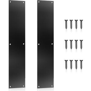 2Pcs Push Door Plate 12x3 Stainless Steel Door Push Plate Door Kick Plate,Brushed Doorplate Door Proection Metal Plate with 12 Screws for Door Interior Exterior Accessories(Black)