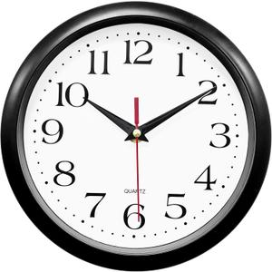 Bernhard Products Black Wall Clock Silent Non Ticking 8 Inch Quality Quartz Battery Operated Round Easy to Read Home/Office/Kitchen/Classroom/School Clocks Sweep Movement