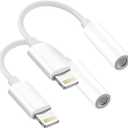 2 Pack Headphones Adapter, 3.5 mm Headphone/Earphone Jack Audio Aux Adapter Dongle Compatible with iPhone 14 13 12 11 Pro XR XS Max X 8 7 6s Plus