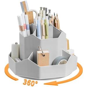 Cayxenful Pencil Pen Holder for Desk,9 Slots 360 Degree Rotating Desk Organizers,Desktop Storage Stationery Supplies Organizer, Cute Pencil Cup Pot For Office, School, Home, Grey