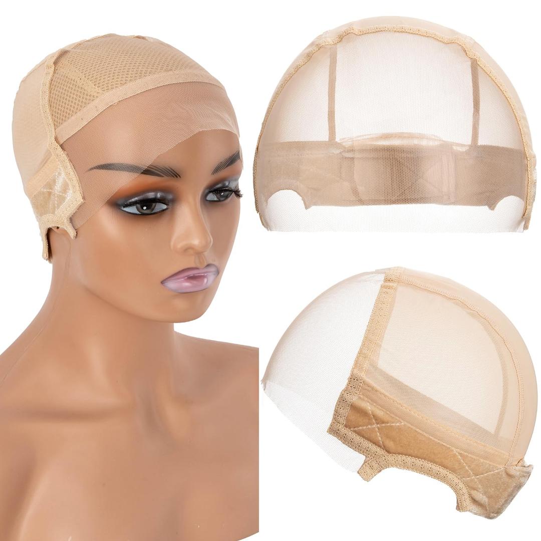 Lace Wig Caps for Women Blonde Wig Caps with Grip Band for Keeping Wigs in Place 9x6 Glueless Wig Grip Cap with Transparent Lace Caps Non-Slip Adjustable Elastic Headband (Beige)