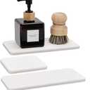 evory Set of 3 Water Absorbent Diatomite Tray, Kitchen Soap,Diatomaceous Earth Bathroom Soap Dishes,Sponge Holder for Kitchen Sink, Water Absorbing Stone for Sink Bathtub Vanity (White - 2pcs Rectangular & 2psc Square)