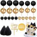 MEMOVAN 26pcs Man Cake Topper Black Boho Cake Topper Black Gold Balls Palm Leaves Black Gold Cake Decorations for Man Boy Bohemian Black Theme Wedding Baby Shower Birthday Party