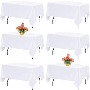 FINDYOU 6 Pack White Table Cloth Rectangle Table Cloths for 8 Foot Rectangle Tables 60 X 126 Inch Washable Polyester Tablecloth for Weddings, Parties, Banquet, and Daily Use