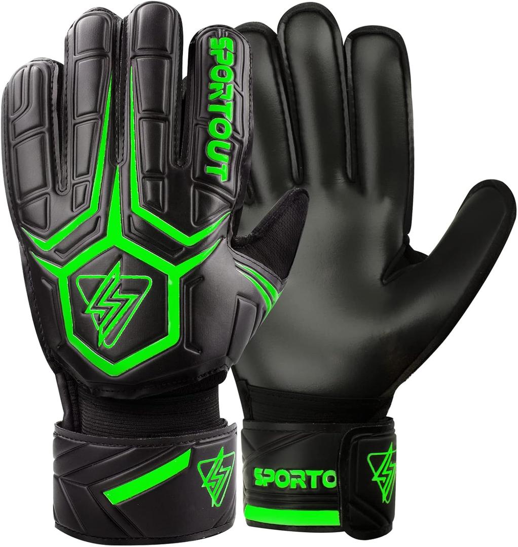 Sportout Goalie Gloves, Goalkeeper Gloves with Finger Protection, Breathable Soccer Goalie Gloves, 4mm Latex, for Kids Youth and Adult (8, Green)