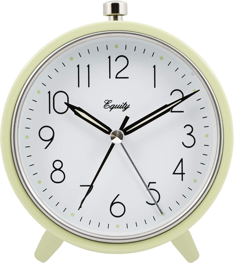 Equity 20090 5 Inch Silent Sweeping Quartz Metal Alarm Clock, Light Green
