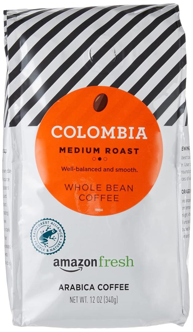 Amazon Fresh Colombia Whole Bean Coffee, Medium Roast, 12 Ounce (EXP 11/04/26)