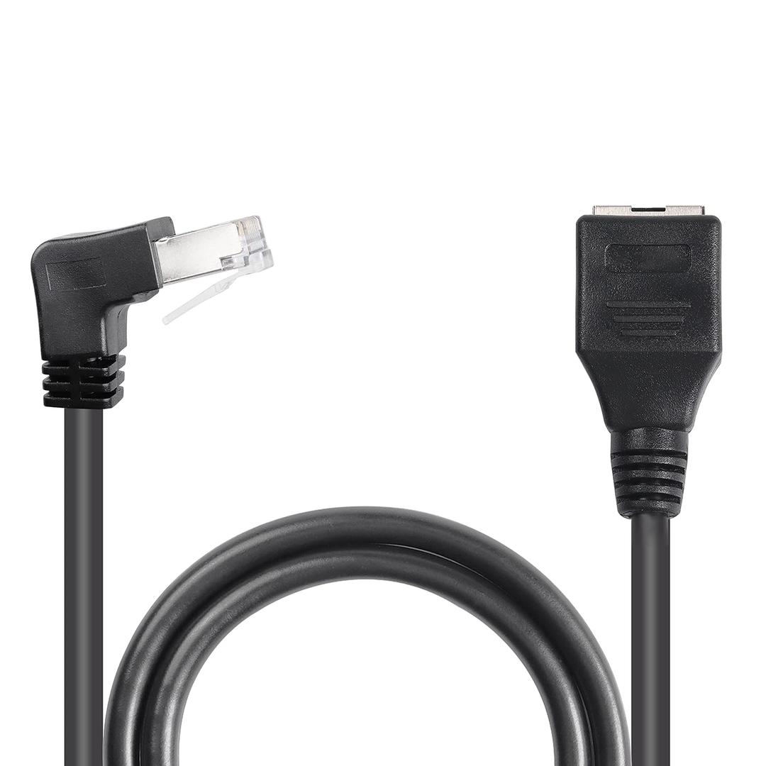 GELRHONR 90 Degree RJ45 Ethernet Extension Cable,Turn Up Cat5 LAN Cable Extender RJ45 Network Patch Cord Male to Female Connector for Router Modem Smart TV PC Computer Laptop (Up Angle Black-50CM)