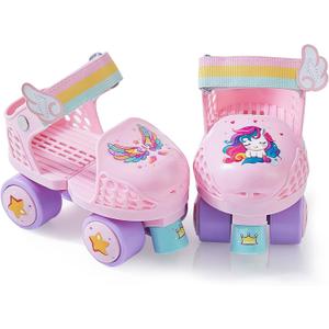 Kids Roller Skates for Girls and Boys Age 2-4 Years Old,Adjustable Quad Toddler Children Beginner Roller Skates (Pink)