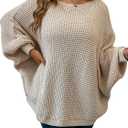 SOLY HUX Women's Plus Size Oversized Sweater Fall Fashion Crewneck Long Sleeve Casual Pullover Tops (XX-Large Plus, Apricot)