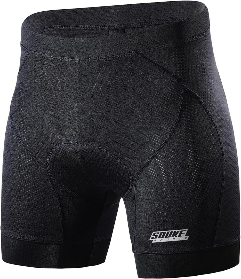 Souke Sports Men's Cycling Underwear Shorts 4D Padded Bike Bicycle MTB Liner Shorts with Anti-Slip Leg Grips (Black, Medium)