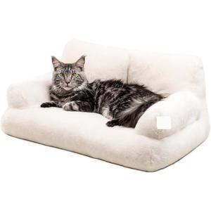 FJJRTWDG Soft, Detachable Bottom Anti-Slip and Fluffy Pet Sofa, Artificial Pet Sofa, Suitable for Small Indoor Cat and Dog Pet Beds Suitable for Indoor Pets(: Beige)