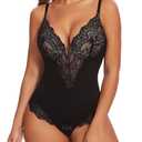SHAPERIN Sexy Lace Shapewear Bodysuit Women Tummy Control Sleeveless Tank Tops Thong Backless Body Shaper Suit Black, Size: XL