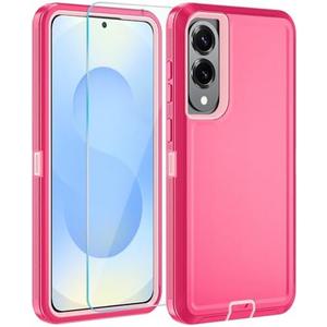 CONWOE for Samsung S25 Edge Case with HD Tempered Glass Screen Protector, for Galaxy S25 Edge Heavy Duty Phone Case (Pink)