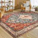 Lahome Boho Tribal 8'x10' Area Rugs for Living Room, 8' x 10' Washable Rug for Bedroom Aesthetic, Large Oriental Vintage Soft Dining Room Carpet for Under Table Playroom (Rust/ Dull Teal, 8x10ft)