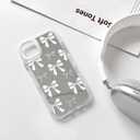 NITITOP Compatible with iPhone 11 Pro Max Case Mirror Cute Silk Ribbon Bow Knot Pattern for Girls Women Bowknot Ultra Slim with Bumper Protector Soft TPU Silver Protective Cover - White