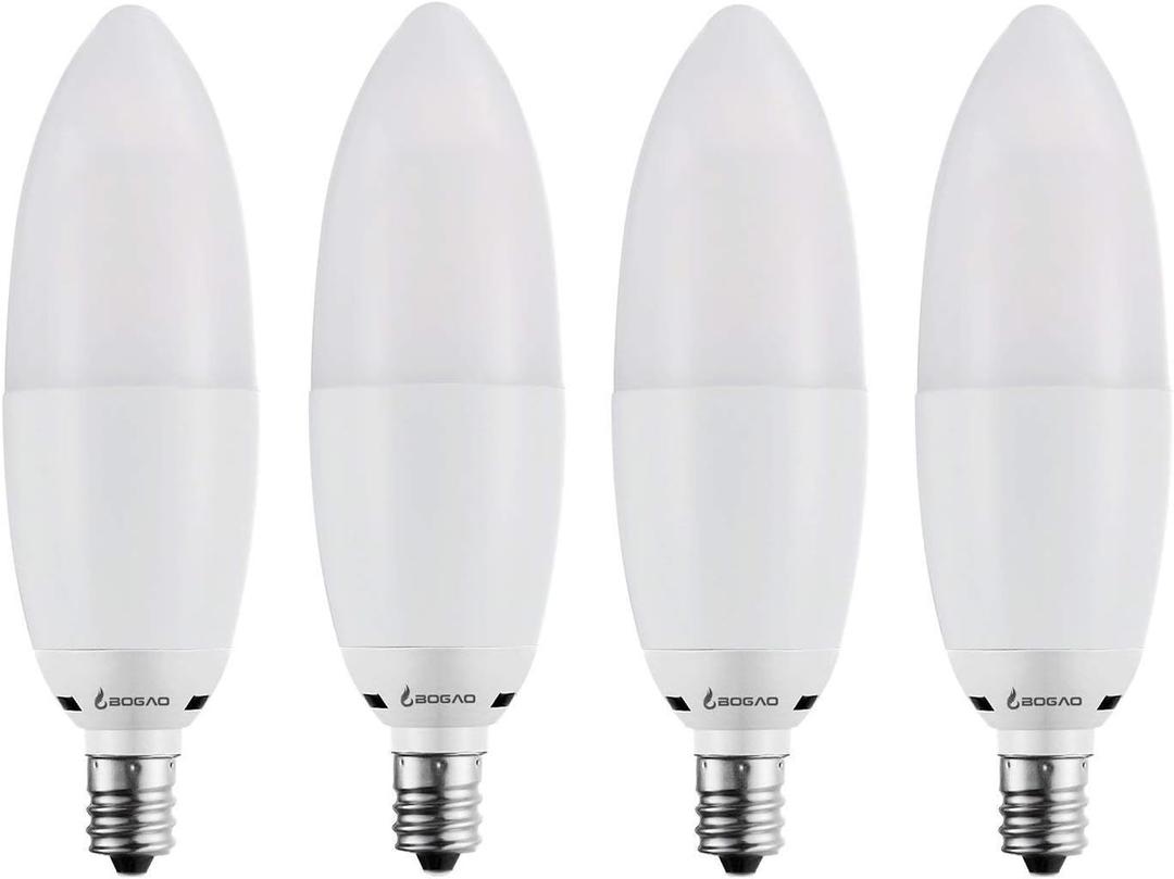 4 Pack Candelabra Bulb, 12W Warm White 3000K LED Candle Lights, 85-100 Watt Equivalent, E12 Base, 1200 Lumens, Torpedo Shape