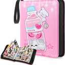 Trading Card Binder,900 Cards Collectible Trading Card Holder Case with 50 Sleeves, 9 Pocket for TCG Game Cards Collection Sports Trading Cards Collector Album (Pink milk bottle, 900 Pockets)