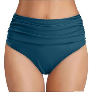 Tempt Me Women's Green High Waisted Bikini Bottom Tummy Control Ruched Bathing Suit Swim Bottom L