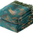 Boho Throw Blanket - 100% Cotton Soft Throw Blanket for Bed, 50"x60" Reversible Breathable Lightweight Spring Blankets, All Seasons Farmhouse Decor Floral Plant Bird Throw Quilt