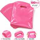 100PCS Pink Plastic Bags with Handles 9x12 Small Shopping Bags for Small Business,Retail,Merchandise, Crafts & Market Use