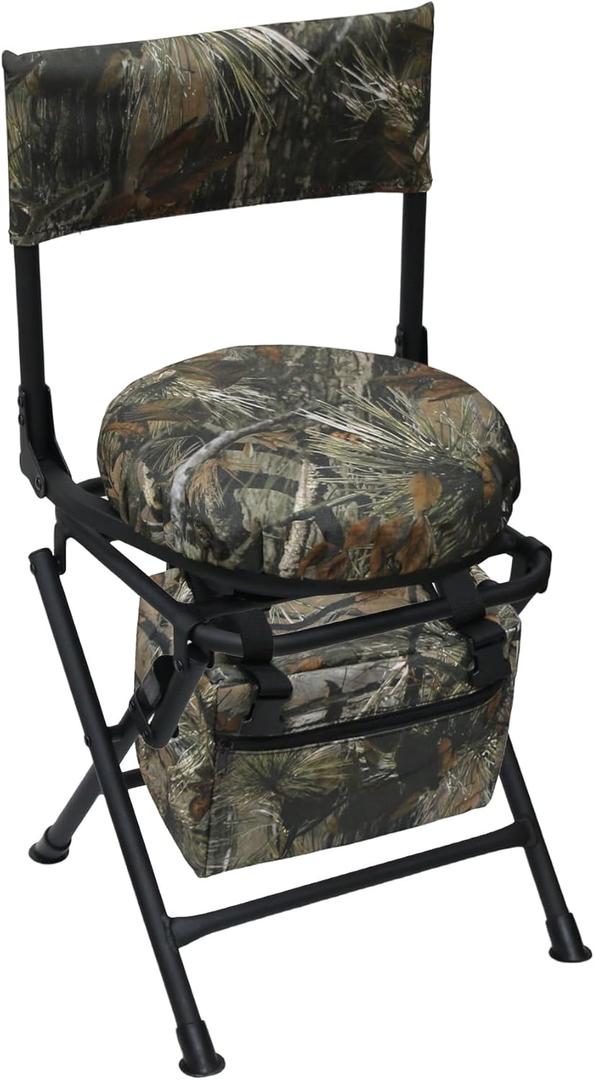 MDSTOP 360 Degree Swivel Hunting Chair for Ground Blinds, Folding Hunting Seat, Fishing Chair, Lightweight, Portable, Padded Cushion for Dove Deer Hunting, Fishing, Camping(Pine Needle Camo)