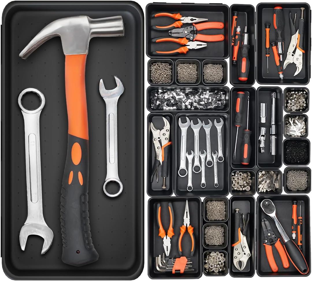 20 Pack Tool Box Organizer Tray, 5-sizes Large 12'' Tool Box Organizers And Storage, For Hammer, Wrench, Screw, Small Parts Toolbox Organization, Tool Cart Chest Garage Drawer Organizer Tray, Black