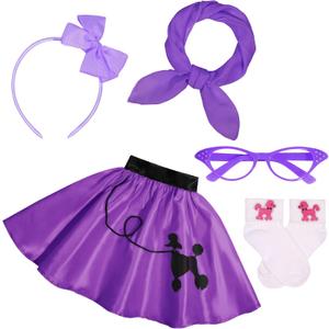 SIZGAROOT 50s Outfit for Girls 50s Sock Hop Poodle Skirt Costume for Girls with Accessories Halloween Party Dress Up (Purple, 6-8 Y)