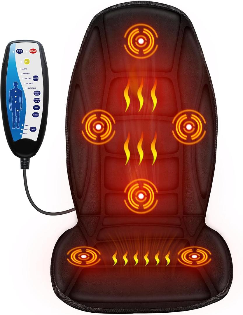 Back Massager with Heat, 5 Vibrating Modes & 2 Heat Levels, Back Massager Chair Pad, Electric Massage Seat Cushion, Massage Pad for Back Pain Relief, Gifts for Men Him Dad Mom Her (22.8" x 18.3" x 17")