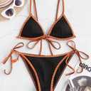 ZAFUL Women's Triangle Bikini Tie Side Whip Stitch String Bikini Two Piece Swimsuit Bathing Suits (Black, XL)