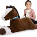 MaoGoLan Large Horse Stuffed Animal for Boy, Big Horse Plush Toy for Girl, Ridable Stuffy Pony for Kids, Coffee Stuffed Pony Plush Pillow for Baby Shower or Birthday Party Favor Gifts, 33 inches (Dark Brown)