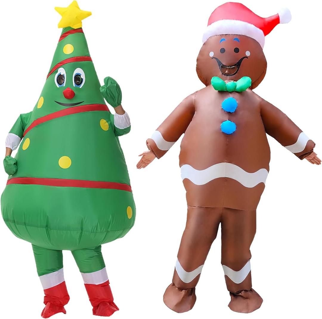 Mevintop 2 Packs Christmas Inflatable Gingerbread Man Costume Adult Blow Up Costume Outfit for Adult/Christmas/Halloween