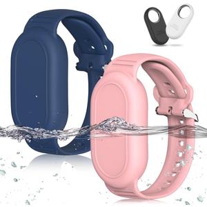 for Samsung Galaxy SmartTag 2 Wristband Holder [2-Pack], Soft Silicone Wristband Smart Tag 2 Holder Kids Bracelet Galaxy Smart Tag 2 Case for Child Elderly (Blue + Pink)