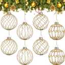 8 Pcs Glass Christmas Tree Ornaments 3.15 Inches Vintage Glass Ball Farmhouse Ball Hanging Ornaments Set for Christmas Tree Party Holiday Indoor Decor(Clear, Gold)
