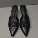 Coutgo Women's Bow Tie Mule Heels Pointed Toe Studded Backless Stilettos Slip On Dress Pump Shoes (7, Cool Black)