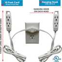 W4W Twin Extension Cord Power Strip - 3 Prong - 18 Foot Cord - 9 feet on Each Side - Flat Head (Wall Hugger) Outlet Plug - 6 Polarized Outlets