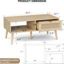 ZttRiee Coffee Table with Storage, Boho Dining Table with Rattan Drawer and Solid Wood Legs, Small Coffee Tables for Living Room, Oak, 39.4 inches x 19.7 inches x 16.5 inches