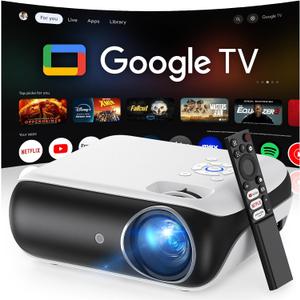 HAPPRUN Native 1080P Projector, Bluetooth Home Theater Movie Projector with Built-in Speaker, Compatible with Smartphone, HDMI, Fire Stick, PS5, Indoor & Outdoor Use -With Google TV System
