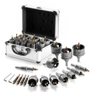 Carbide Hole Saw Kit for Metal - 16Pcs Tungsten Carbide Tipped 5/8"-2-1/4" Inch Hole Cutter Set, for High Precision Cutting of Stainless Steel, Iron, Copper, Brass